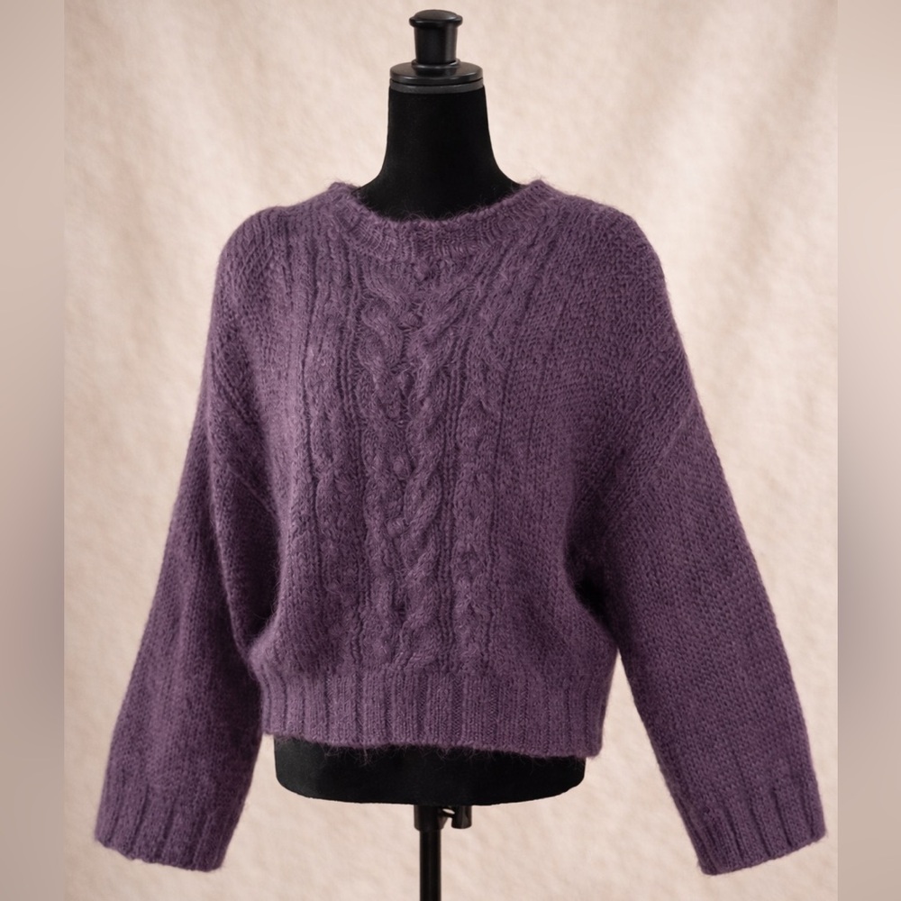 Liz Wear Chic Cable Knit Sweater in Deep Purple